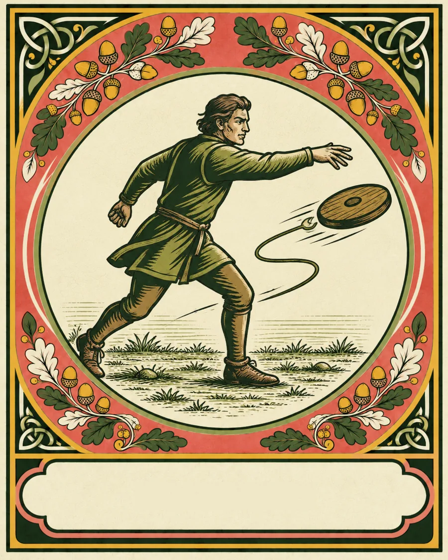 Illustrazione di un uomo che lancia una ruzzola
